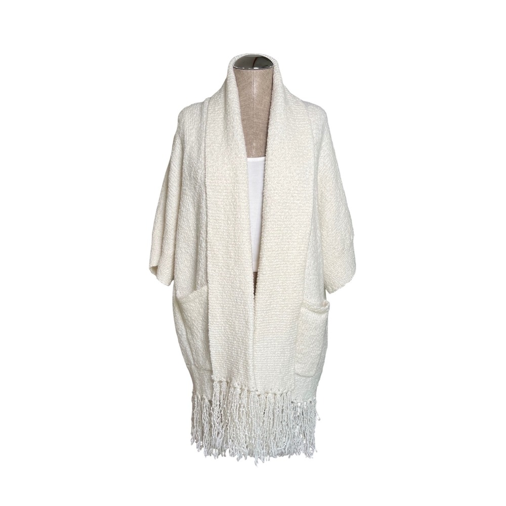 Banana Republic Factory Fringe Chunky Cardigan Sweater Cream Wool Blend S